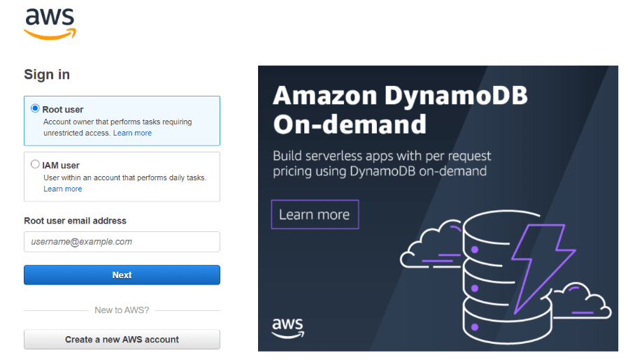 Elasticsearch to BigQuery: AWS Console Login.